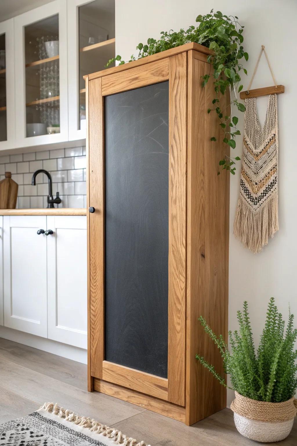 Reimagine your kitchen with chic chalkboard panels for a playful yet practical touch. Perfect for notes or doodles, these panels blend simplicity with a boho flair!