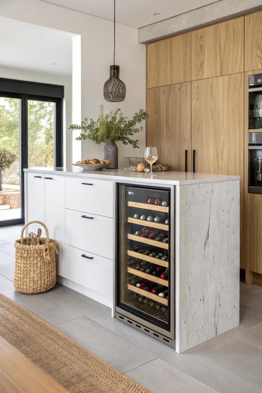 Elevate your kitchen's functionality and style with a beautifully integrated wine cooler in your island wall. Perfect for the minimalist entertainer.