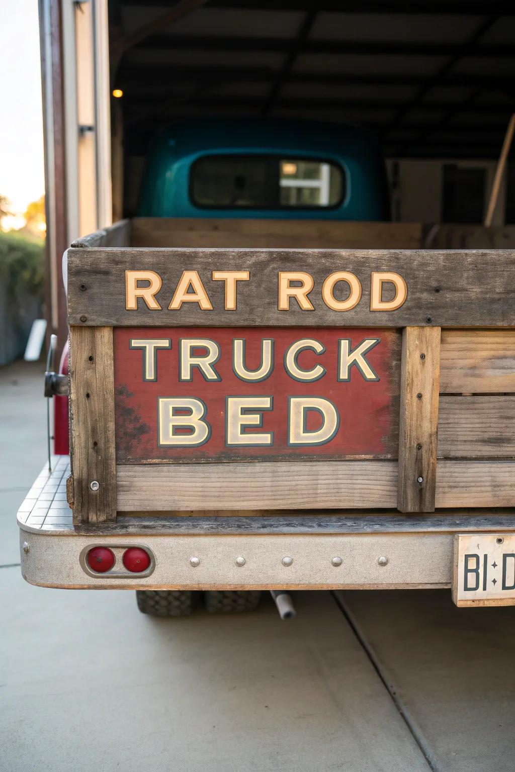 Turn nostalgia into art with vintage signboards on your rat rod truck bed.