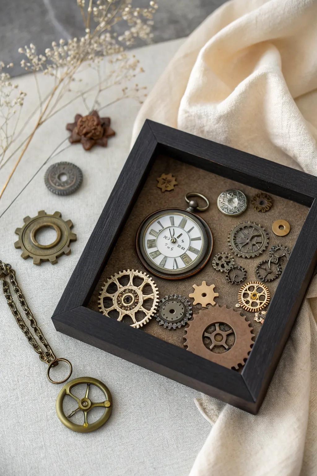 Discover the charm of steampunk elegance with a minimalist twist, where tiny treasures tell grand stories.