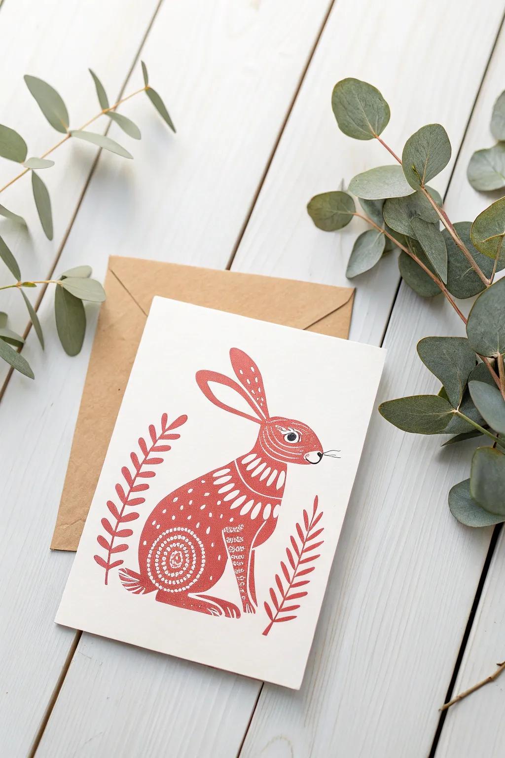 Add a playful touch to your spring greetings with this charming bunny illustration, perfect for a minimalist and cheerful vibe.