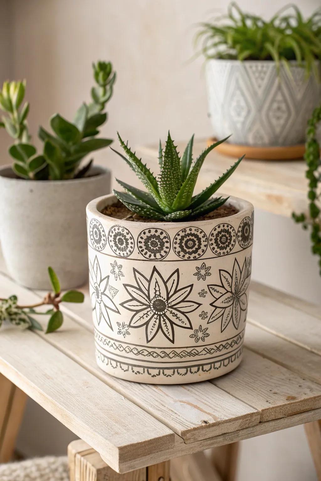 Elevate your space with the artistry of stamped planters, where simplicity meets stunning design.