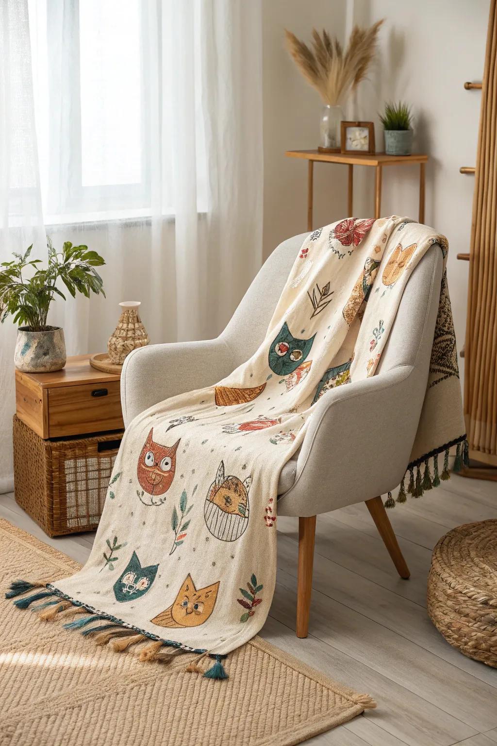 Wrap yourself in warmth and whimsy with a charming cat-themed blanket that celebrates your furry friends in style.
