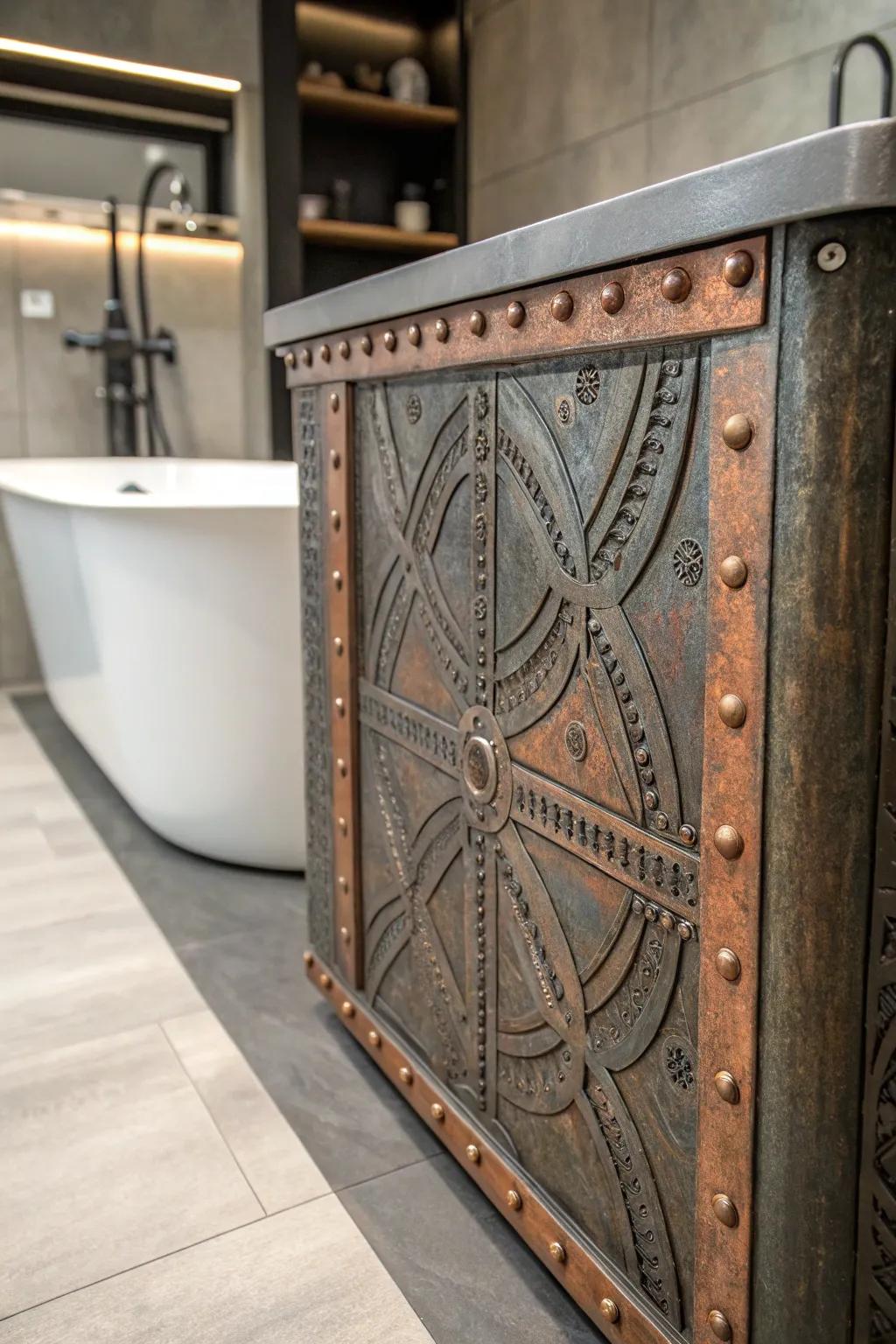 Elevate your bathroom with a touch of industrial chic: the perfect blend of rustic metal glam.