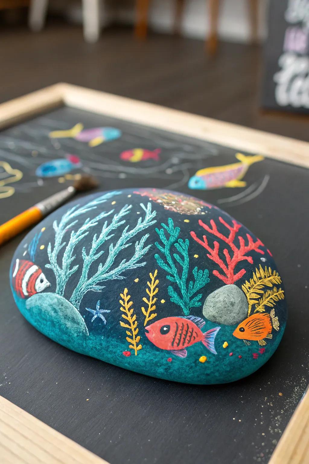 Dive into a serene underwater world with this stunning minimalist chalk art.
