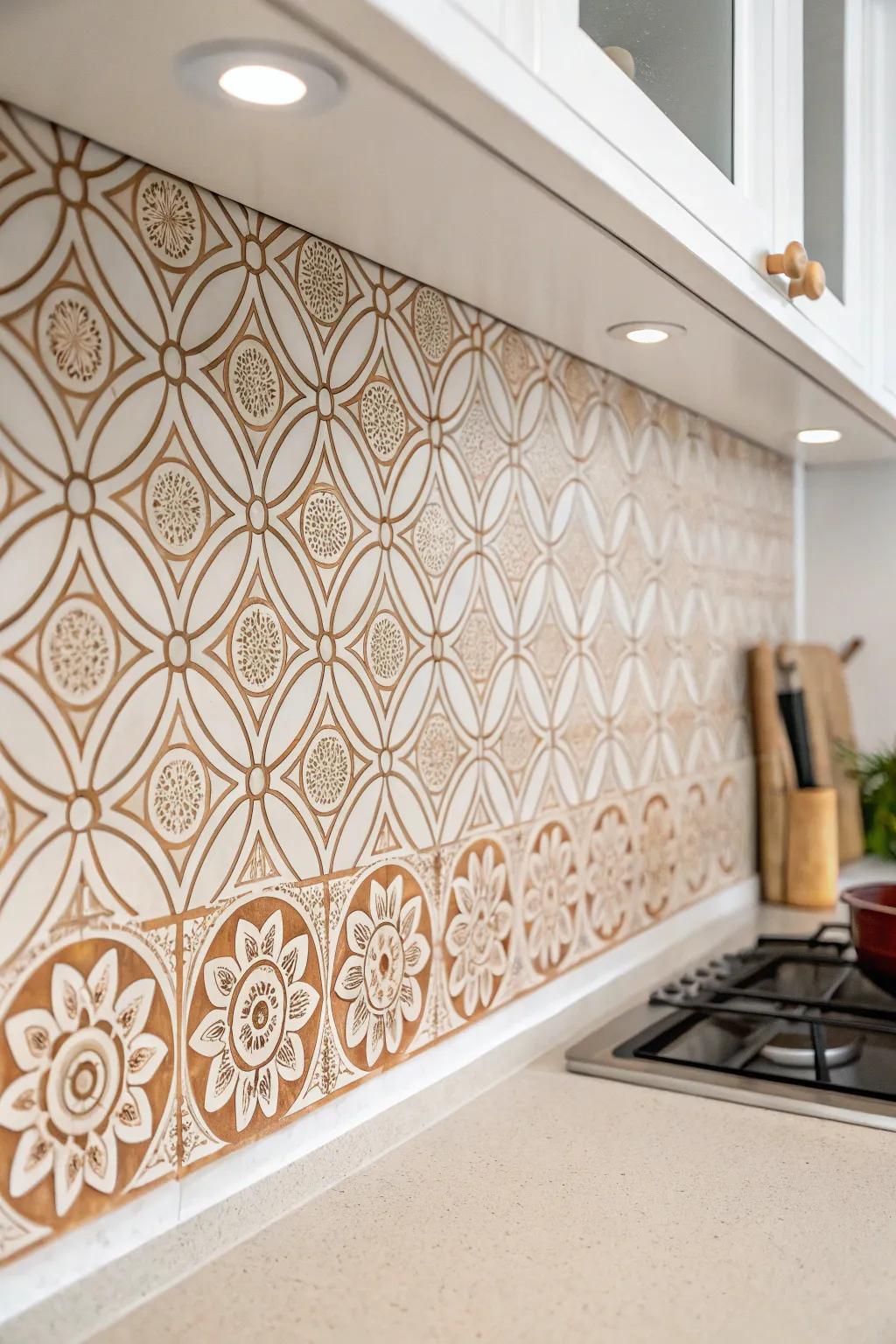 Transform your kitchen with the warmth of terracotta-inspired stencils, where natural beauty meets minimalist elegance.