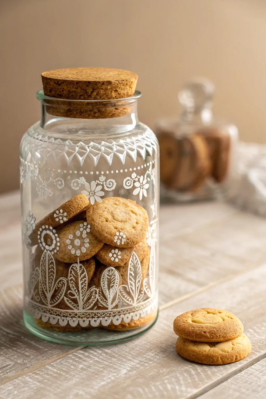 Capture nostalgia with charming vintage glass jars for your baked delights.