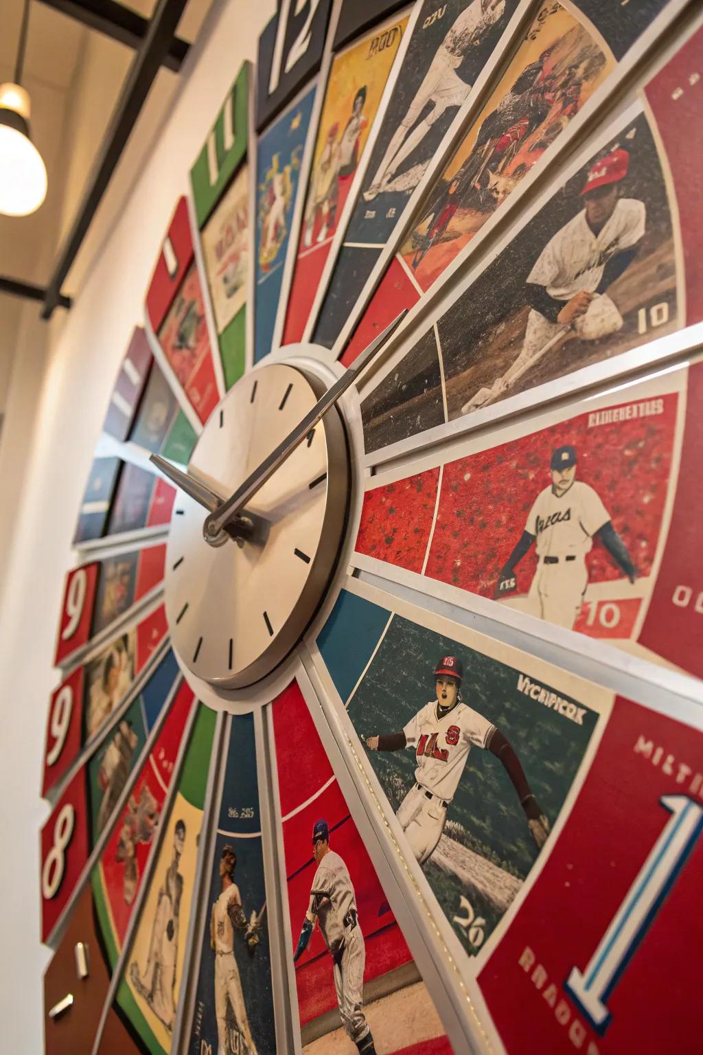 Time flies when you're having fun with this unique upcycled baseball card wall clock!