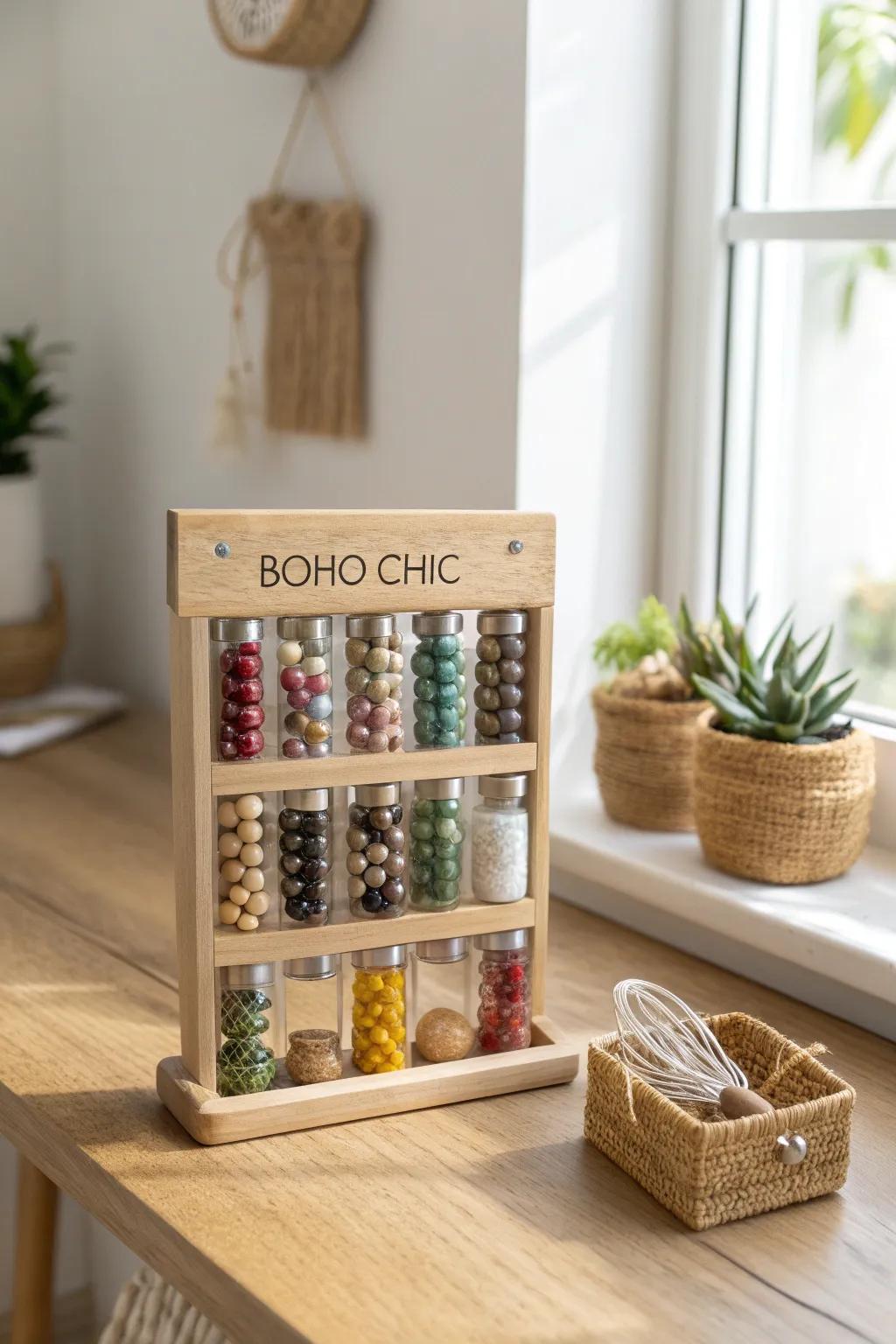 Stay organized in style with beautifully labeled bead containers that add a touch of elegance to your craft space.