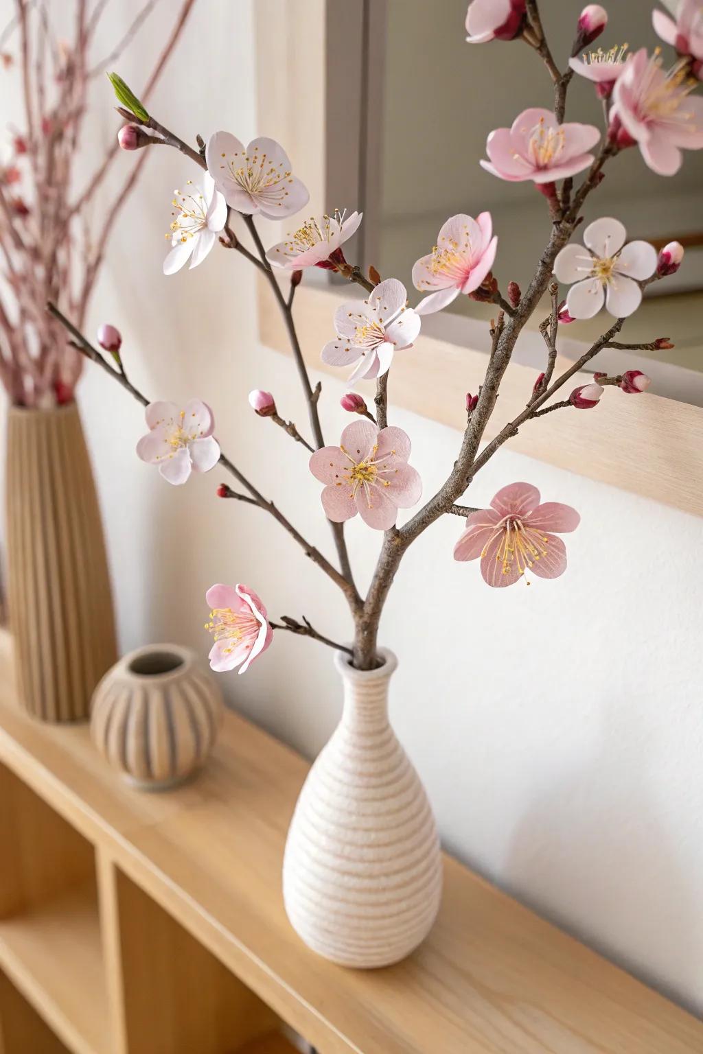 Crafted Elegance: A Minimalist Cardboard Cherry Blossom Branch