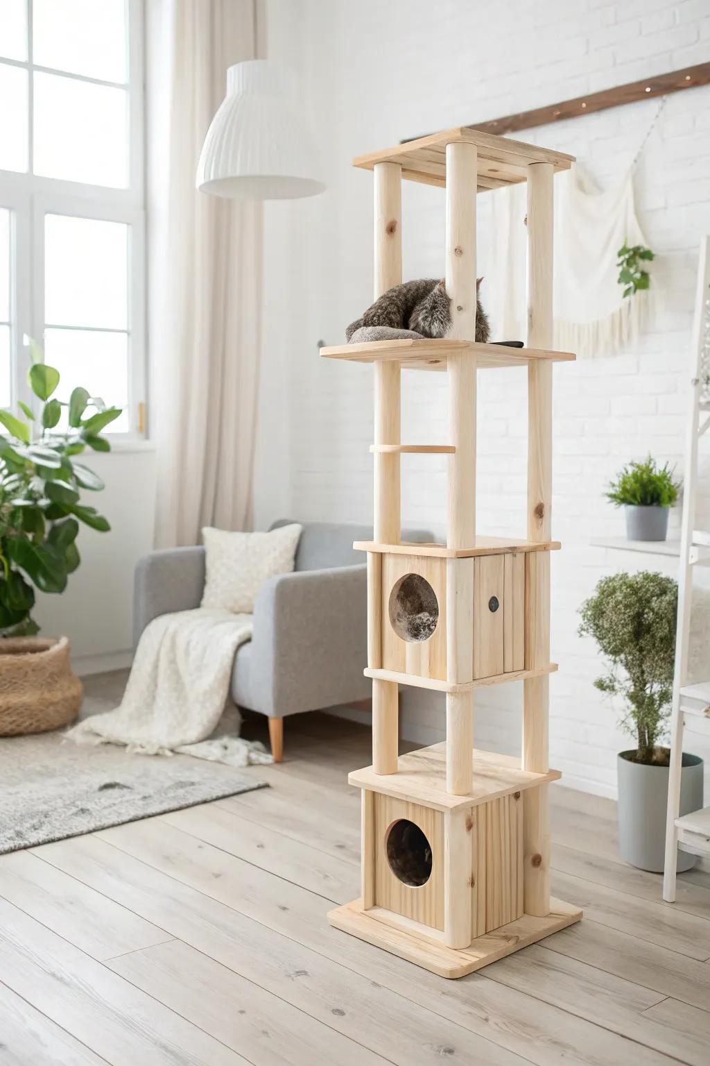 Elevate your space with a chic and compact cat condo that blends style and functionality.