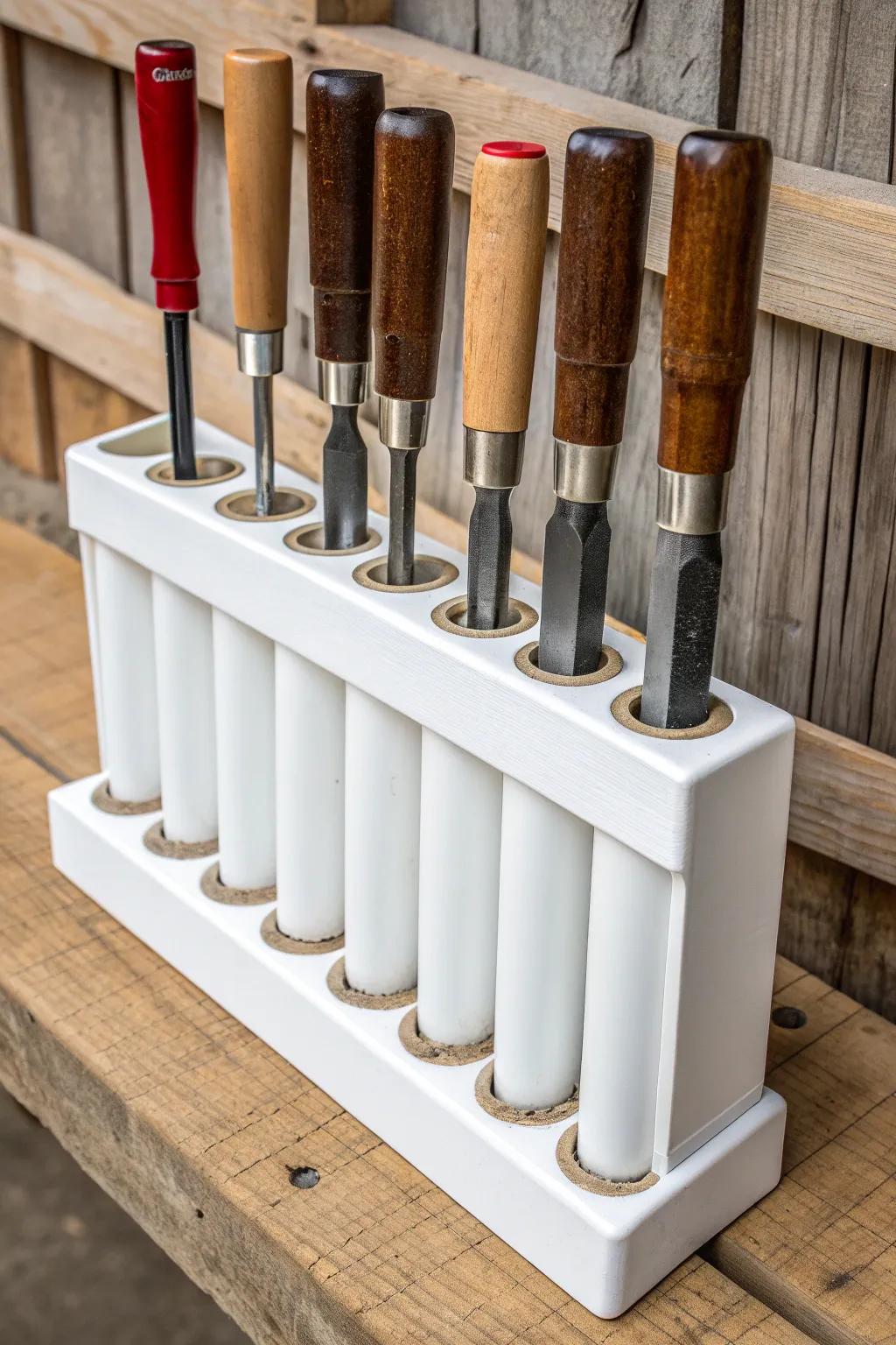 Elevate your workshop with this budget-friendly, creative PVC chisel storage solution.
