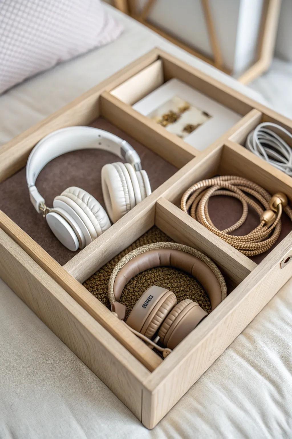 Organize with elegance: Scandinavian-inspired headphone storage solution.