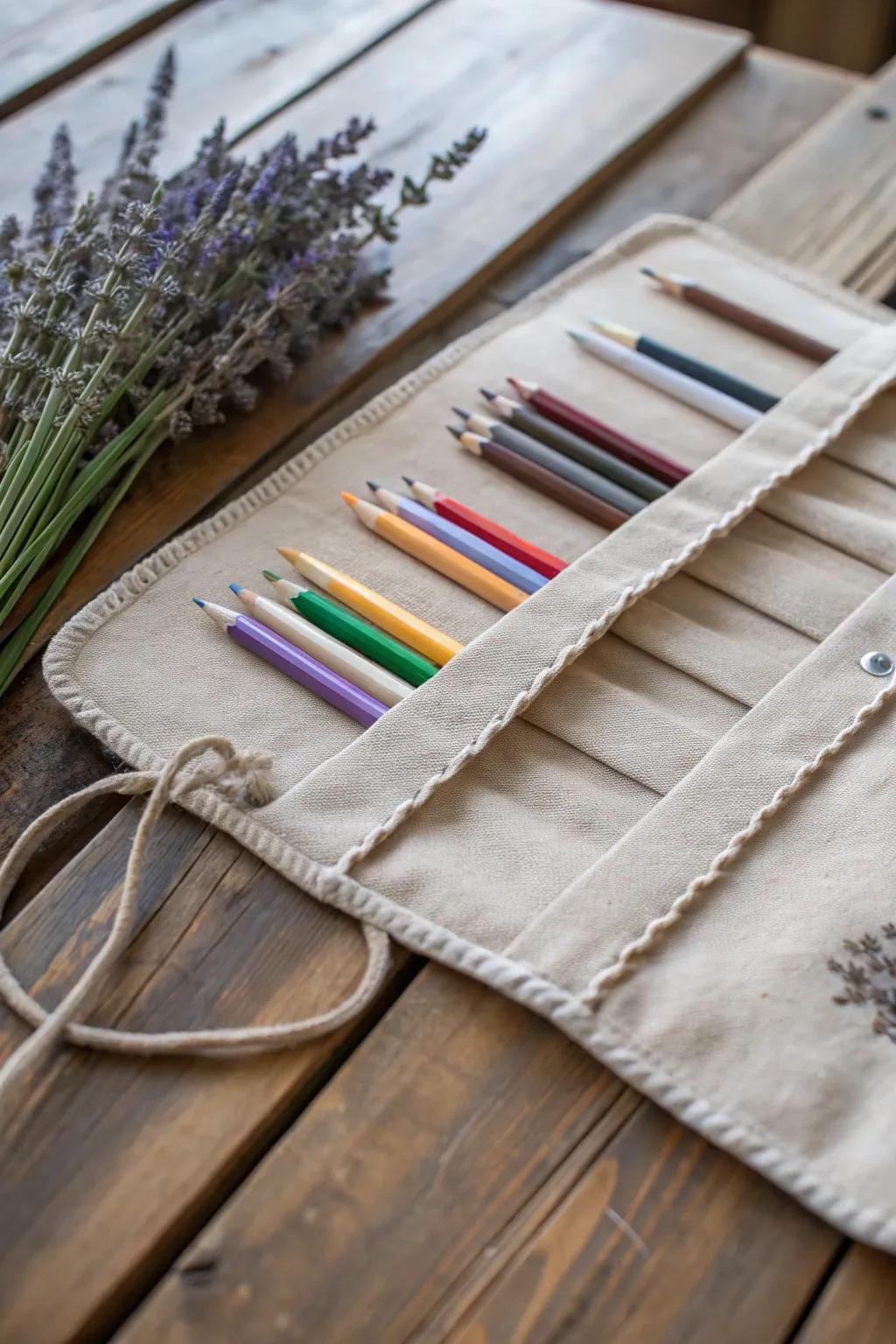 Art on the go: Embrace simplicity with this elegant linen pencil roll, perfect for your creative adventures.