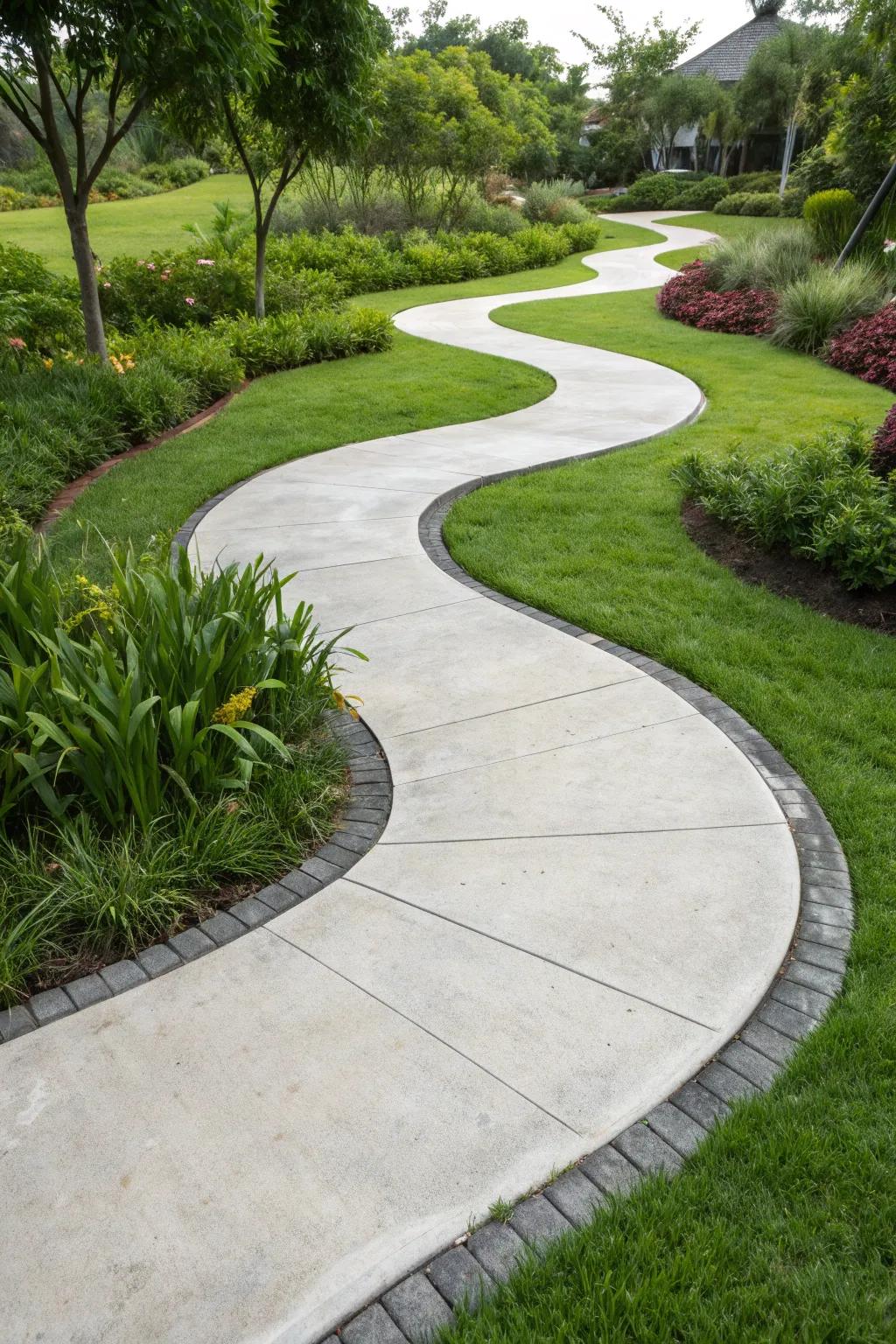 Embrace the art of design with freeform concrete paths that dance through nature.
