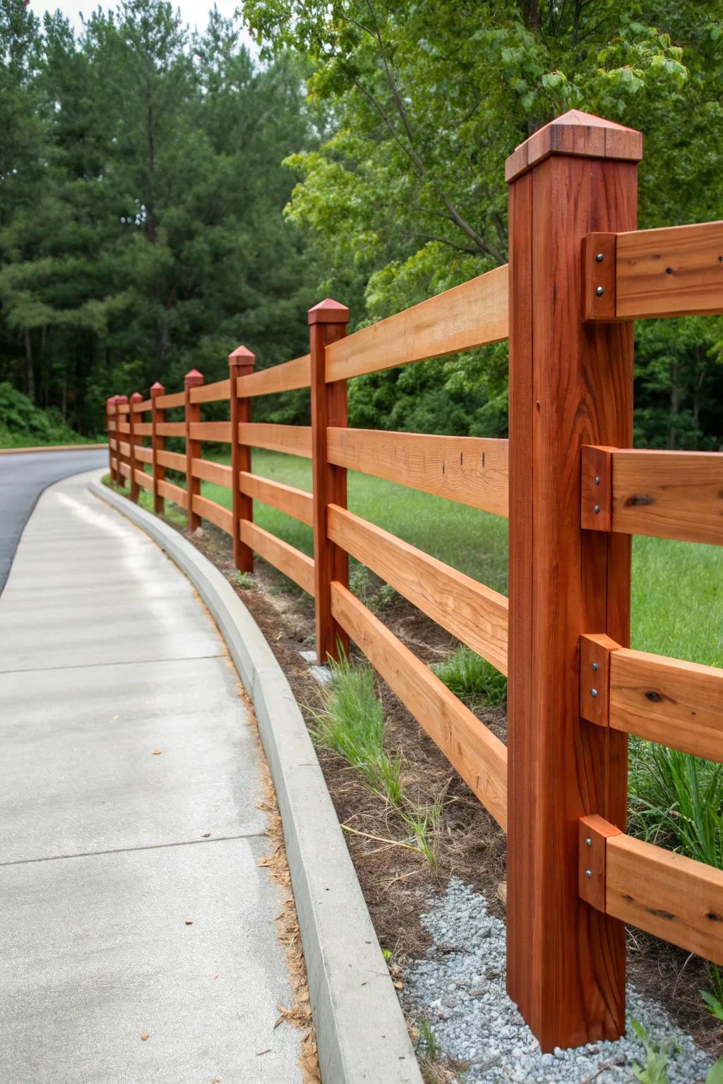 Elevate your landscape with multi-level split rail fencing that captivates and defines.