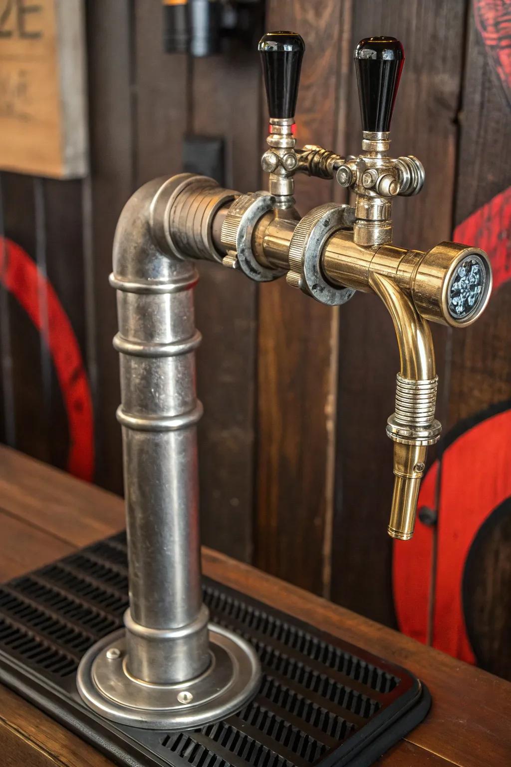 Transform your bar with a steampunk flair: DIY metal pipe tap handle.