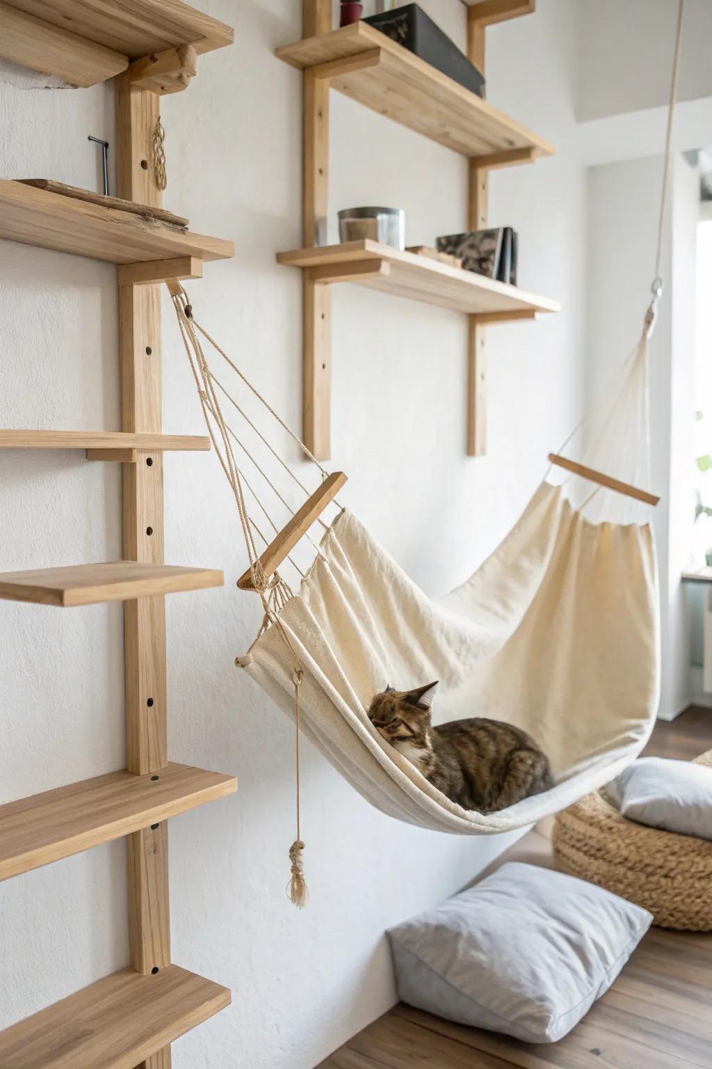 Elevate your feline's play space with a stylish Scandinavian-inspired cat hammock. 🐾✨