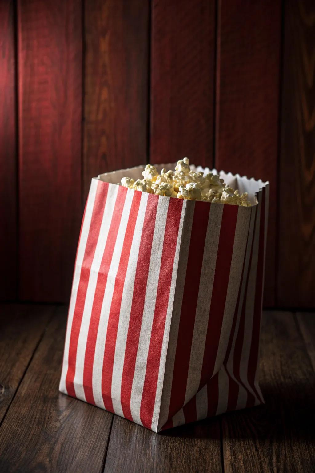 Elevate your movie night with eco-friendly style: classic red and white reusable popcorn bags.