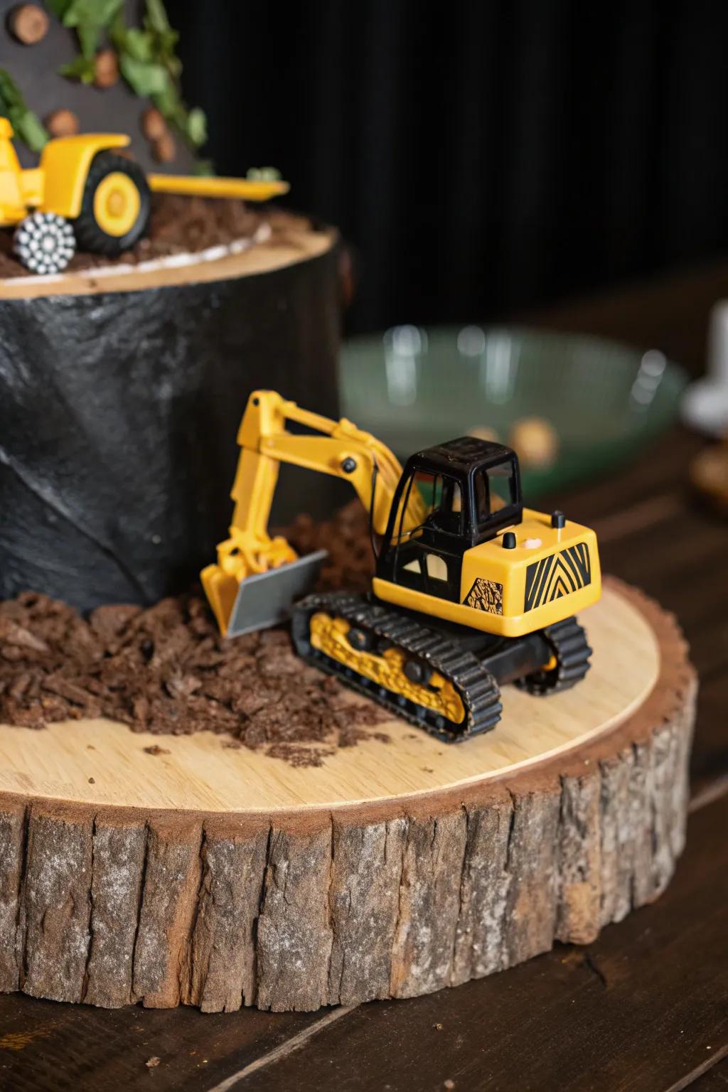 Add a touch of craftsmanship to your celebration with this exquisite construction-themed cake topper.