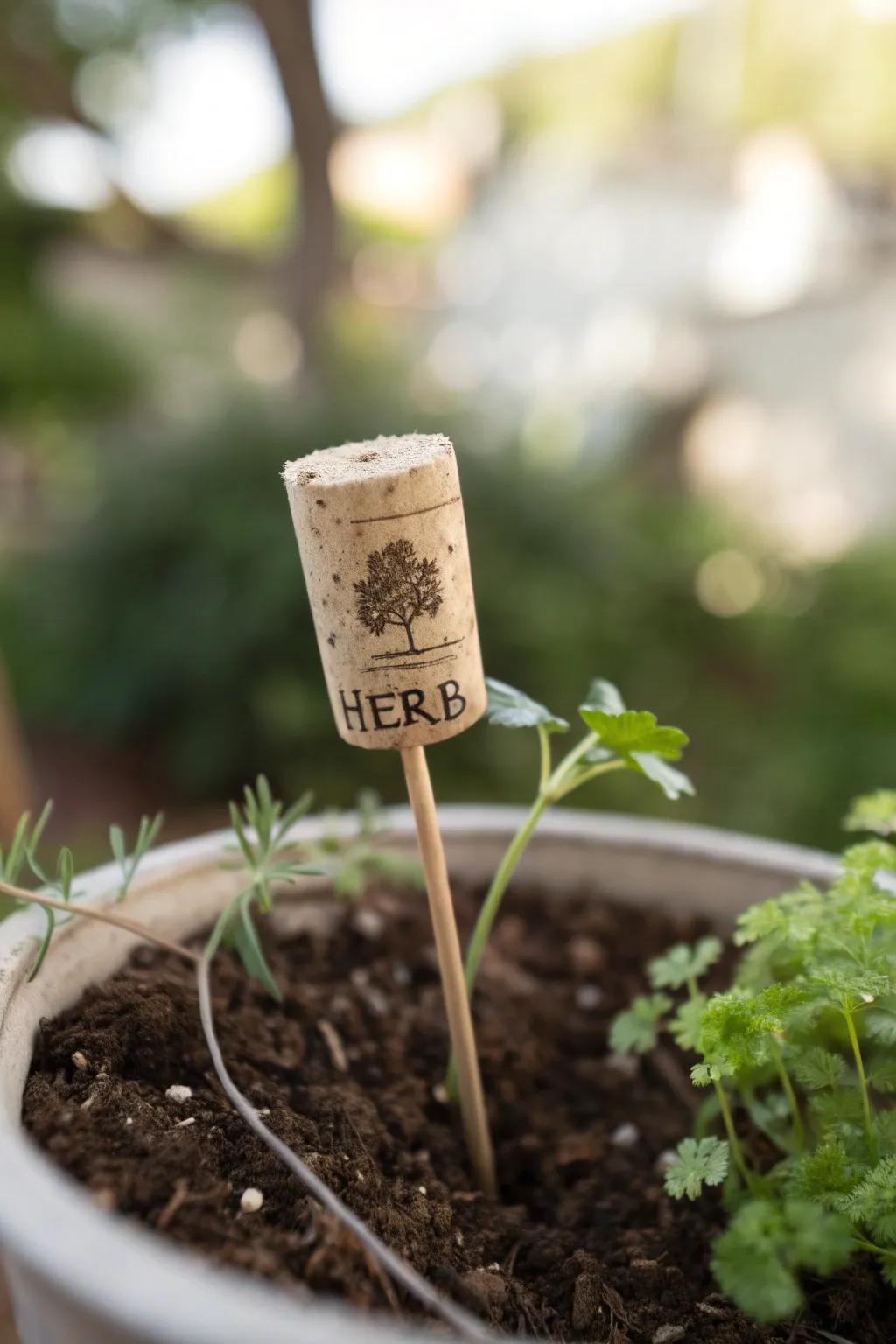 Transform wine corks into charming plant labels for your herb garden—simple, sustainable, and stylish!