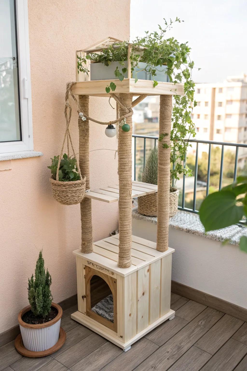 Transform your balcony into a serene cat haven with this minimalist, boho-inspired cat tree!