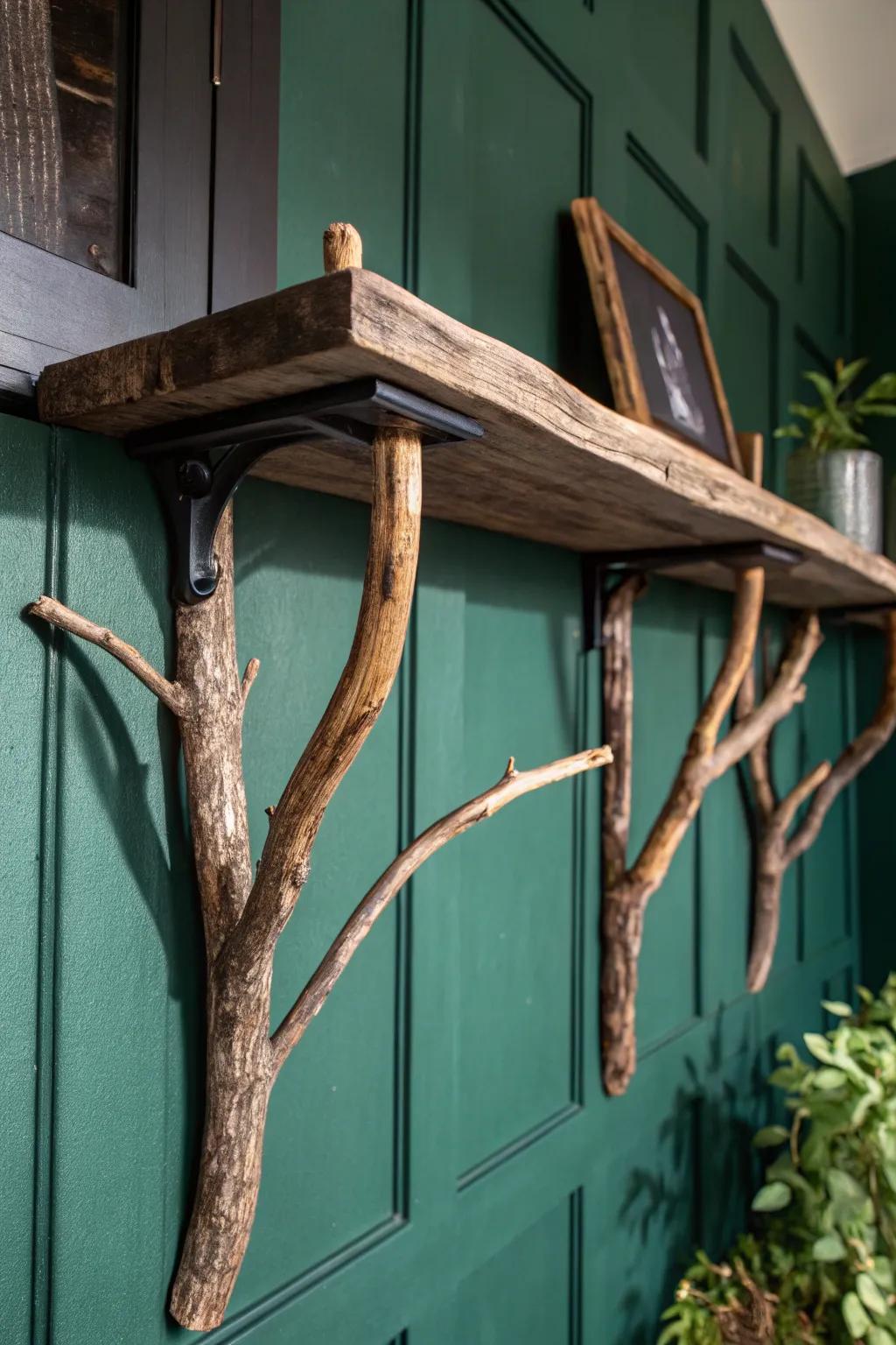 Bring the outdoors in with these unique branch brackets for your shelves.