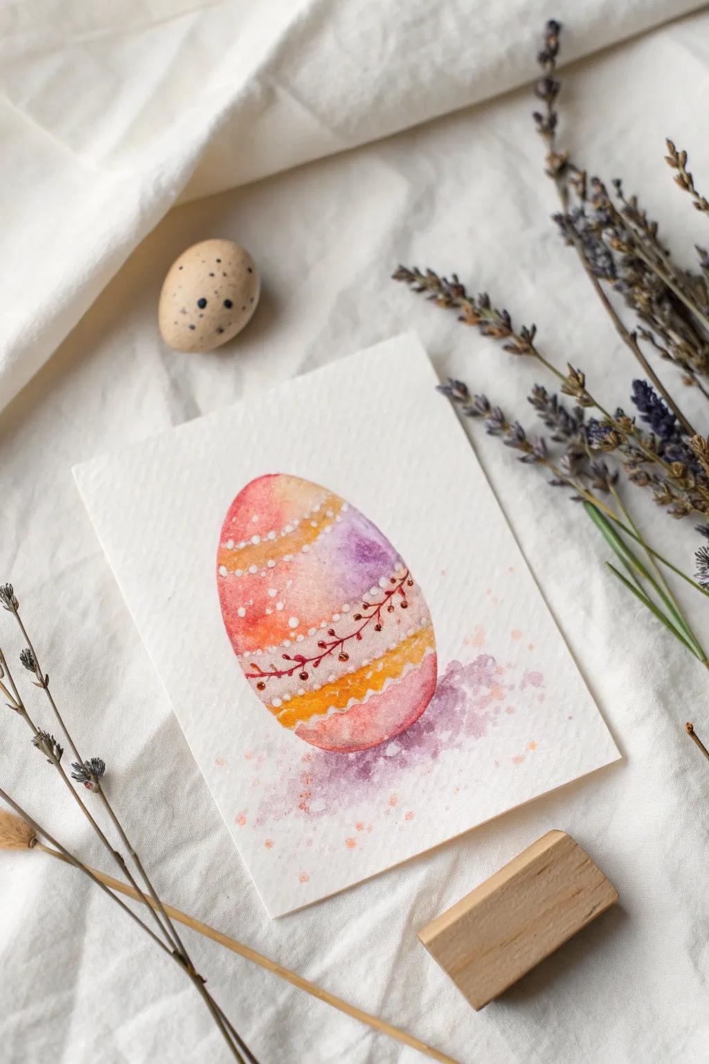 Delight in the charm of handcrafted Easter cards with this textured salt-painted egg design.