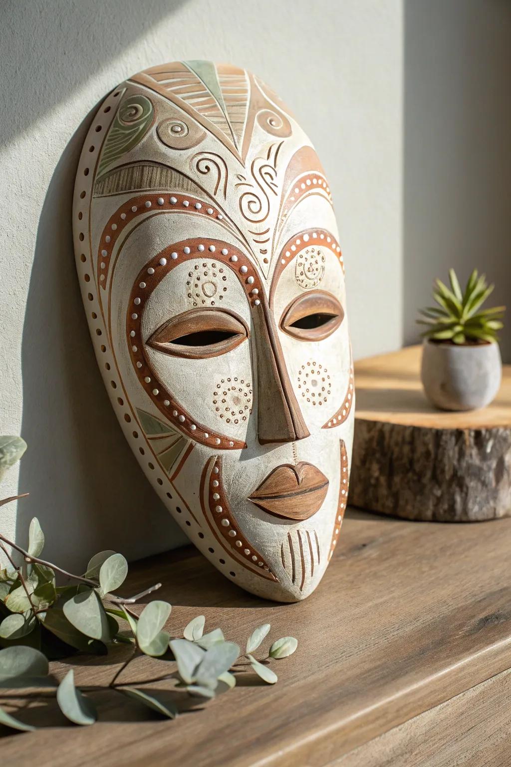 Express your creativity with personalized African mask patterns that blend simplicity with natural beauty.