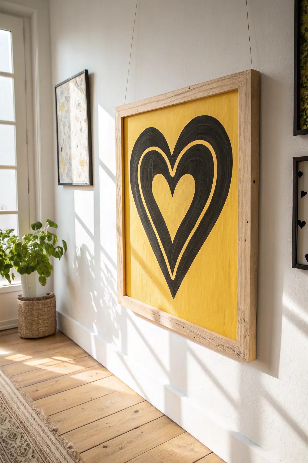 Elevate your space with minimalist charm: a bold heart in contrasting shades.