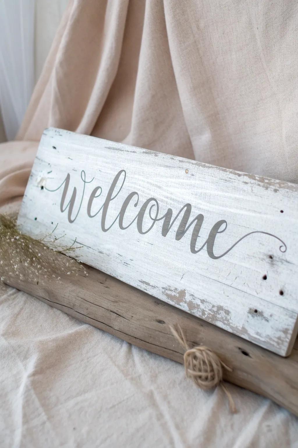 Welcome beauty at your doorstep with this handcrafted farmhouse-style sign.