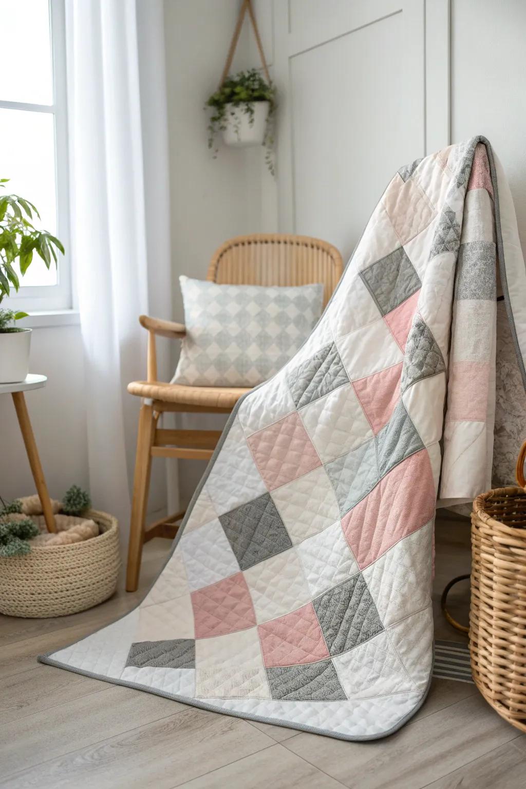 Checkerboard Chic: A timeless quilt pattern reimagined with Scandinavian simplicity and a touch of Boho elegance.