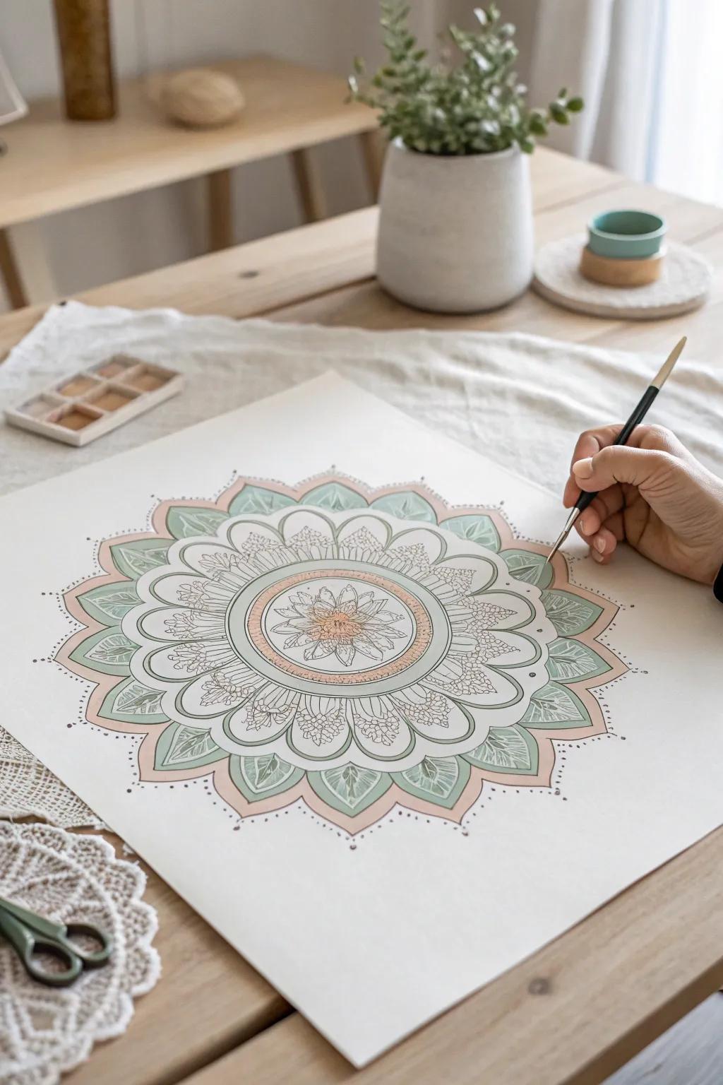 Discover tranquility in the art of mandala motifs, where symmetry meets serene simplicity.