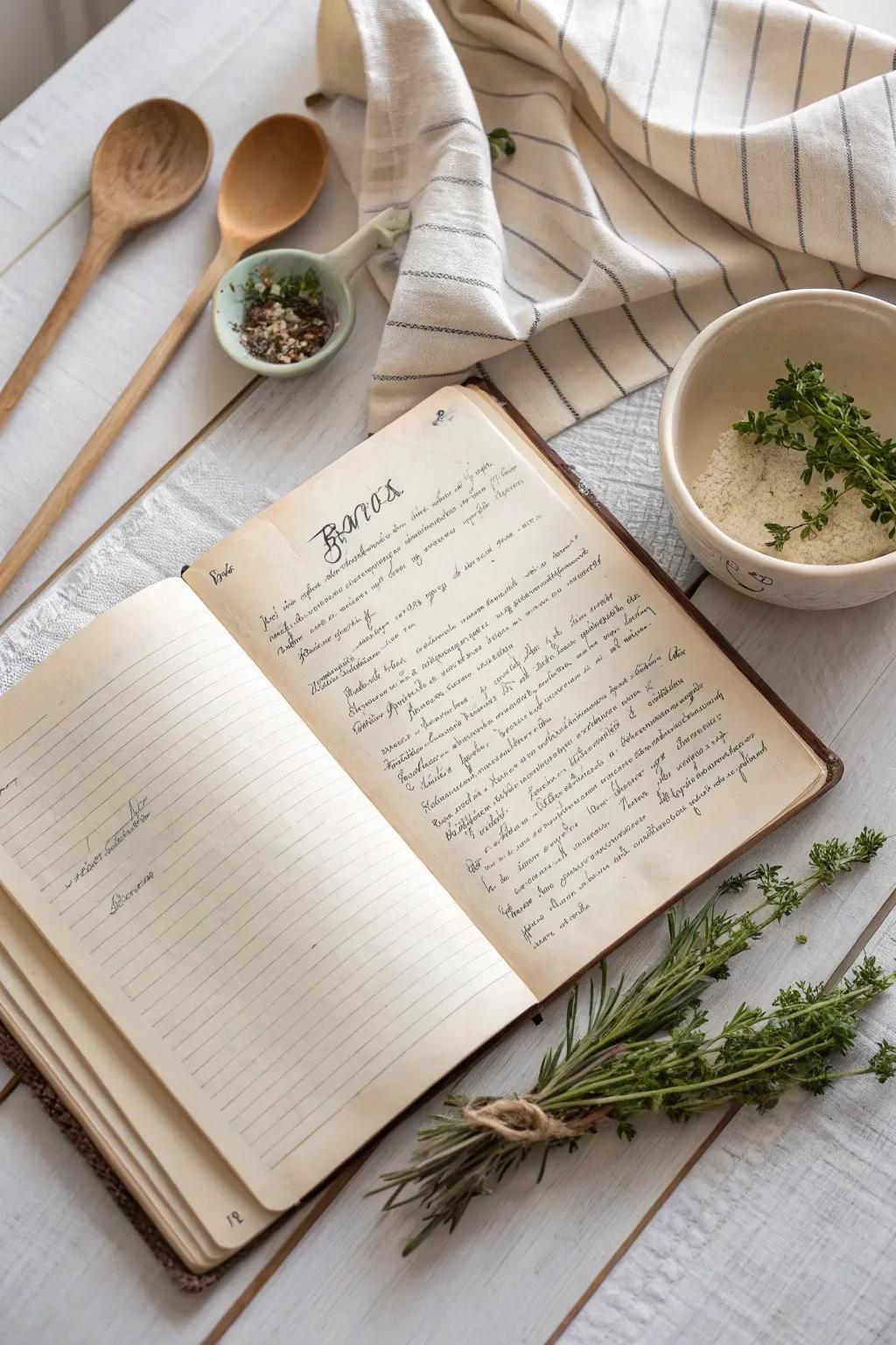 Preserve the flavors of family history with cherished recipes captured in minimalist elegance.