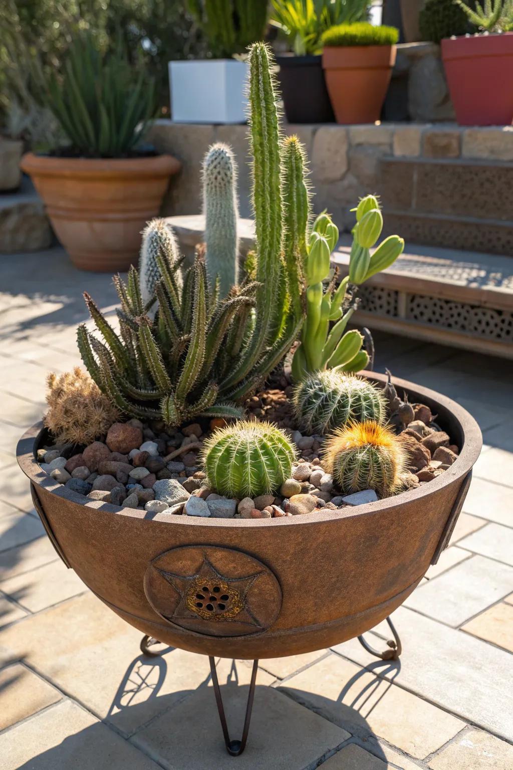Transform your fire pit into a desert oasis with a stunning cactus collection!