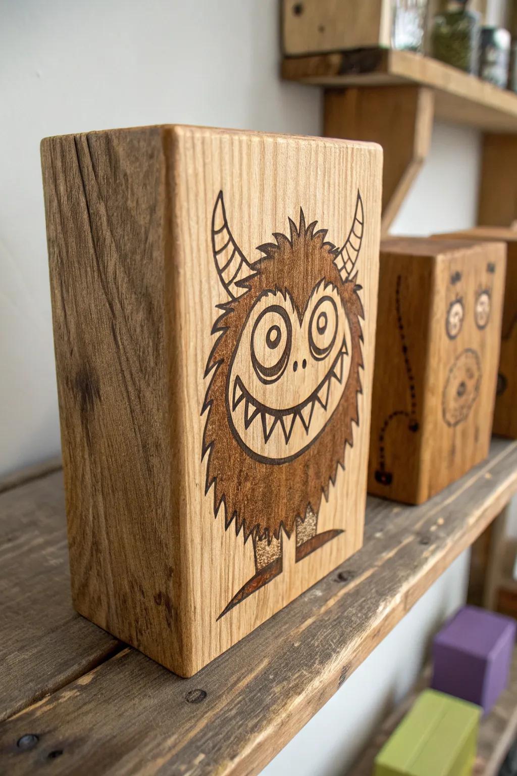 Craft your own monstrous masterpiece with laser-engraved wooden blocks!