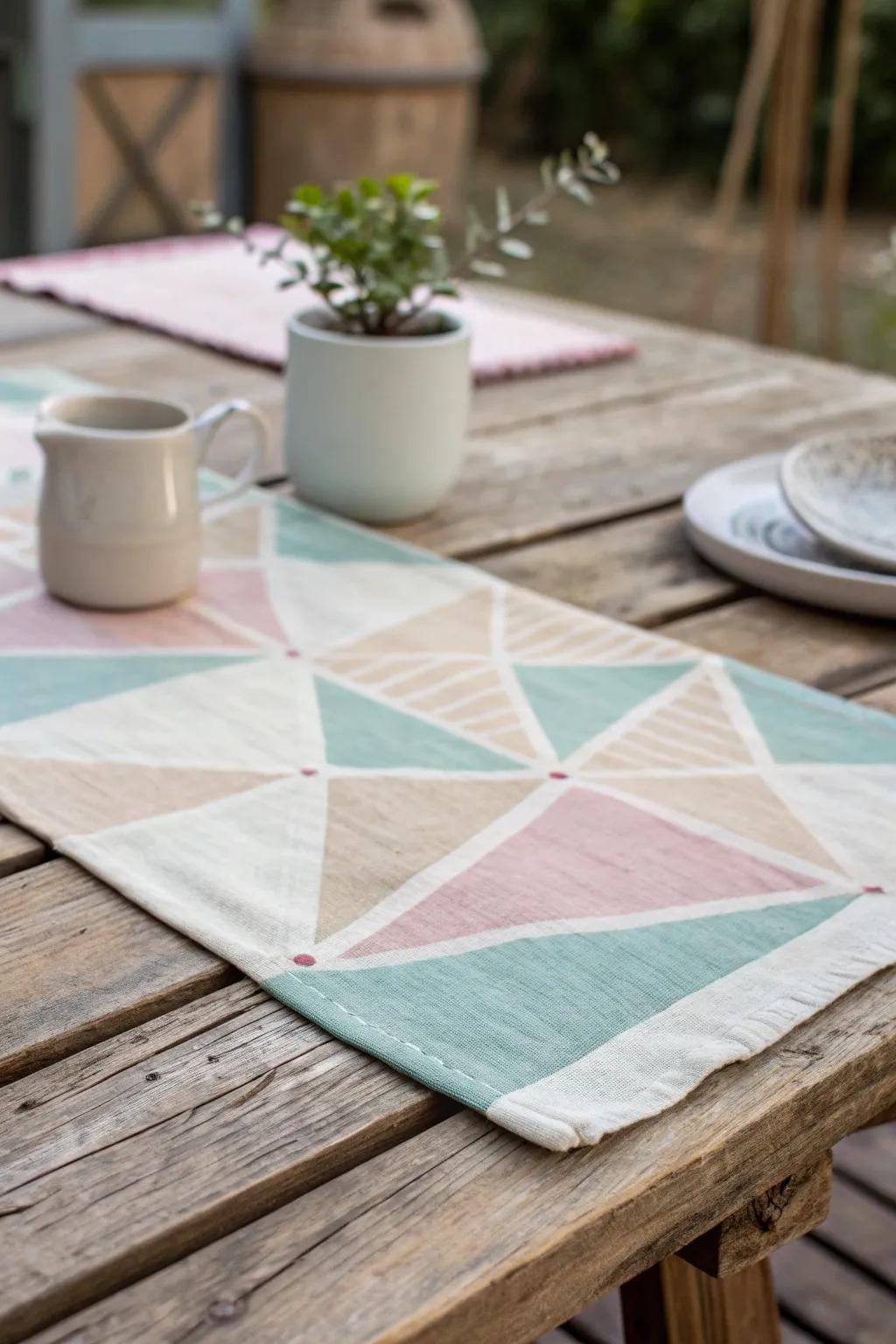 Transform your dining space with hand-painted geometric canvas placemats, where simplicity meets artistic flair.