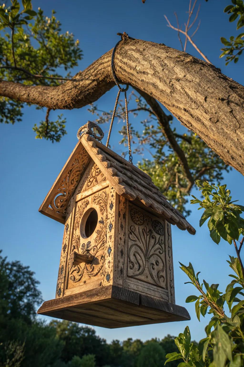 Embrace the morning light with an east-facing birdhouse, where craftsmanship meets nature’s warmth.