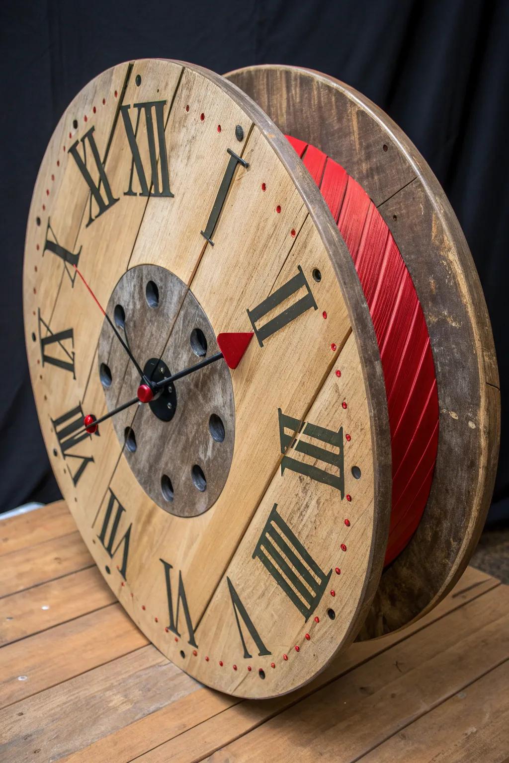 Craftsmanship meets creativity: A bold wooden spool clock for the modern man.