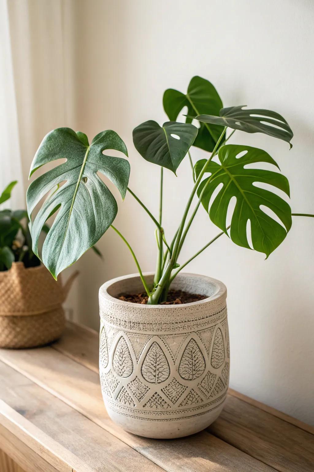 Transform your space with the serene beauty of a Monstera plant. 🌿 #ScandiBoho #NatureIndoors