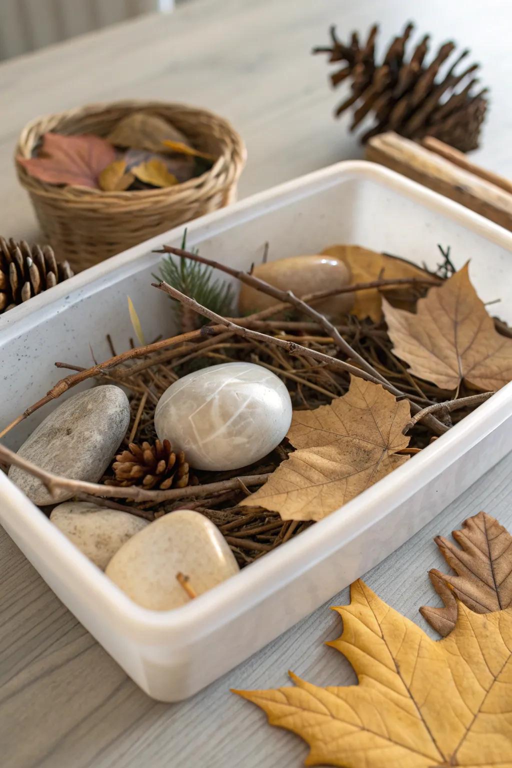 Discover the beauty of nature with this minimalist sensory bin—perfect for sparking creativity and exploration.