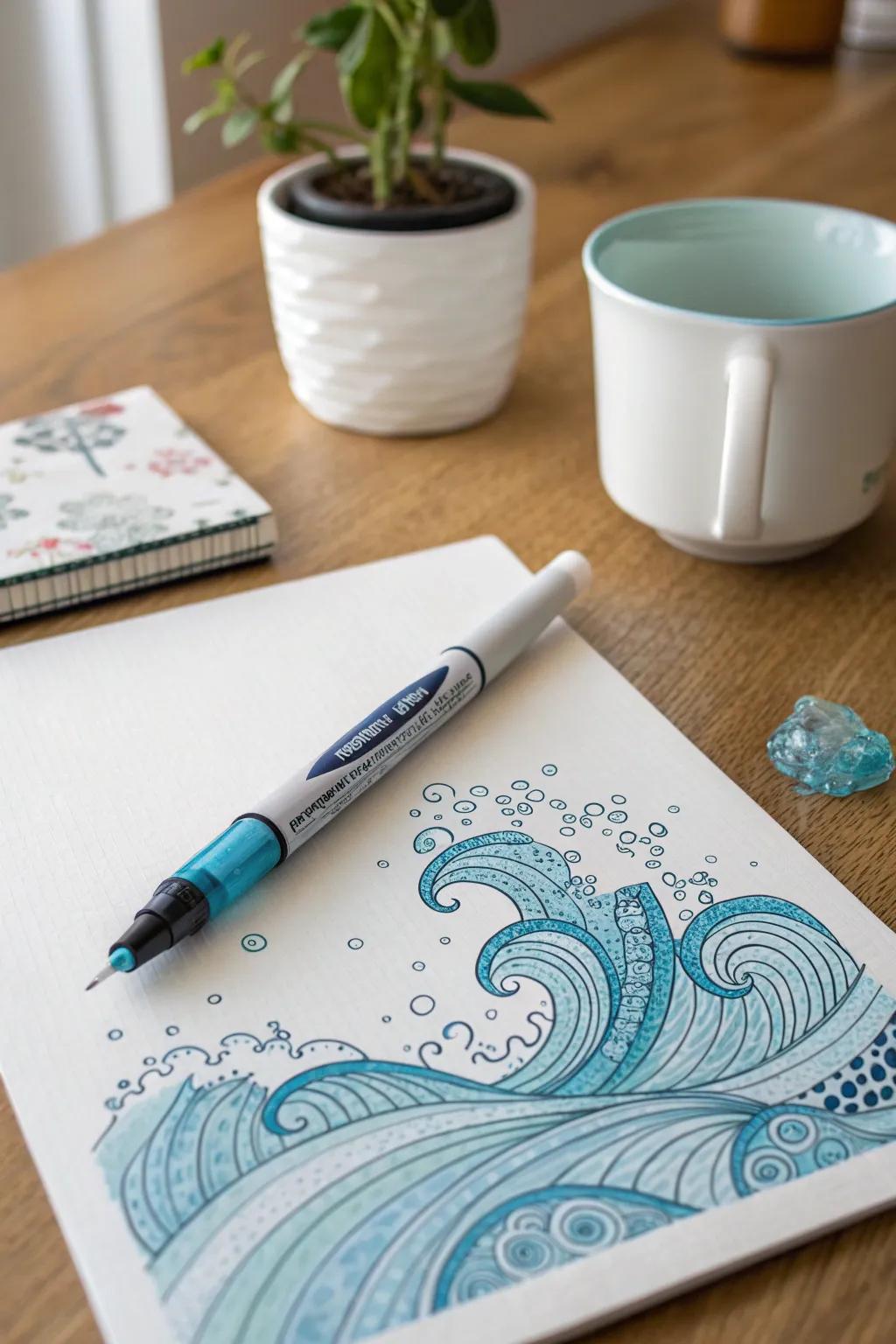 Dive into creativity with soothing water illustrations 🌊✨ #Craftsmanship #MinimalistBeauty