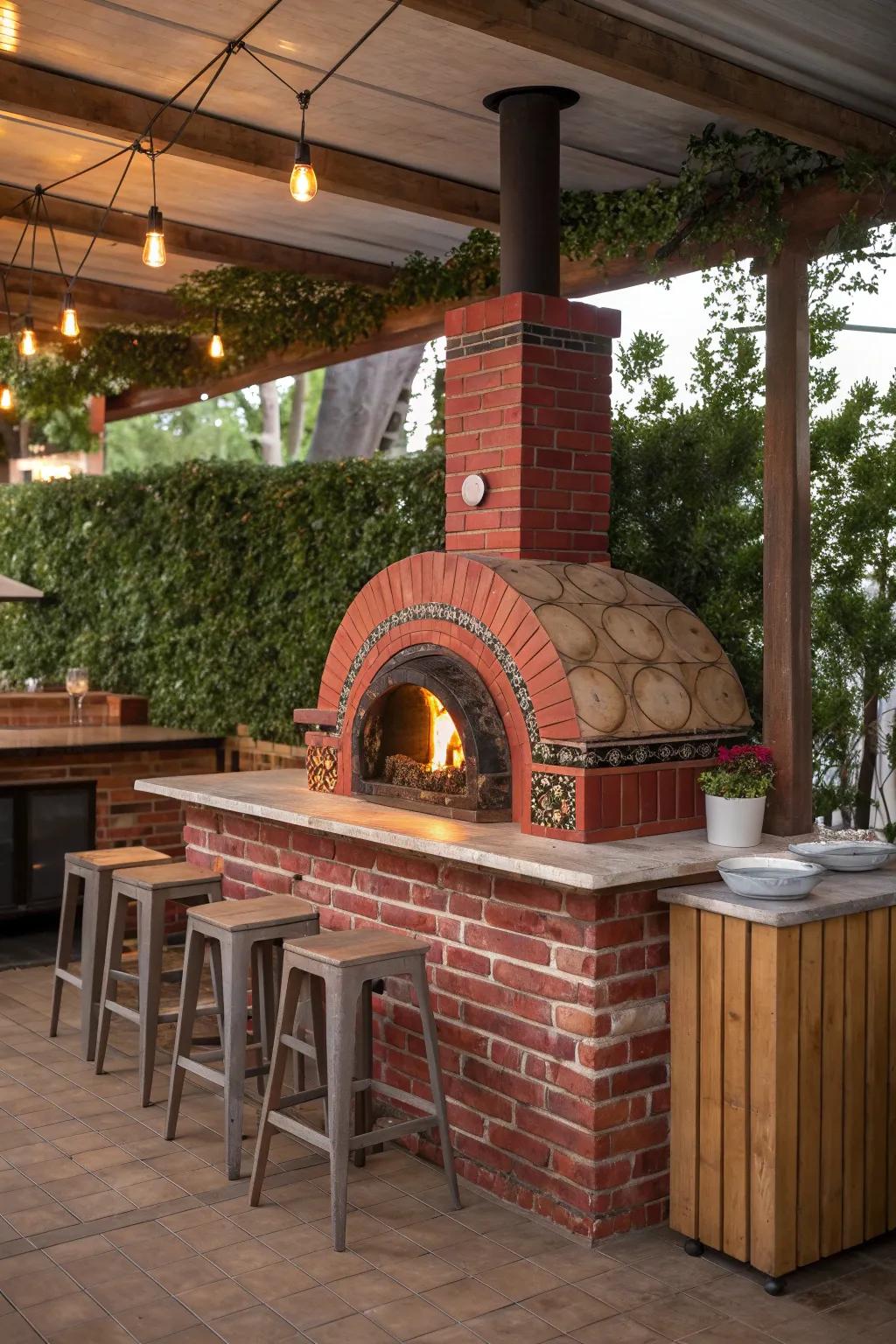 Elevate your gatherings with a stunning brick pizza oven centerpiece.