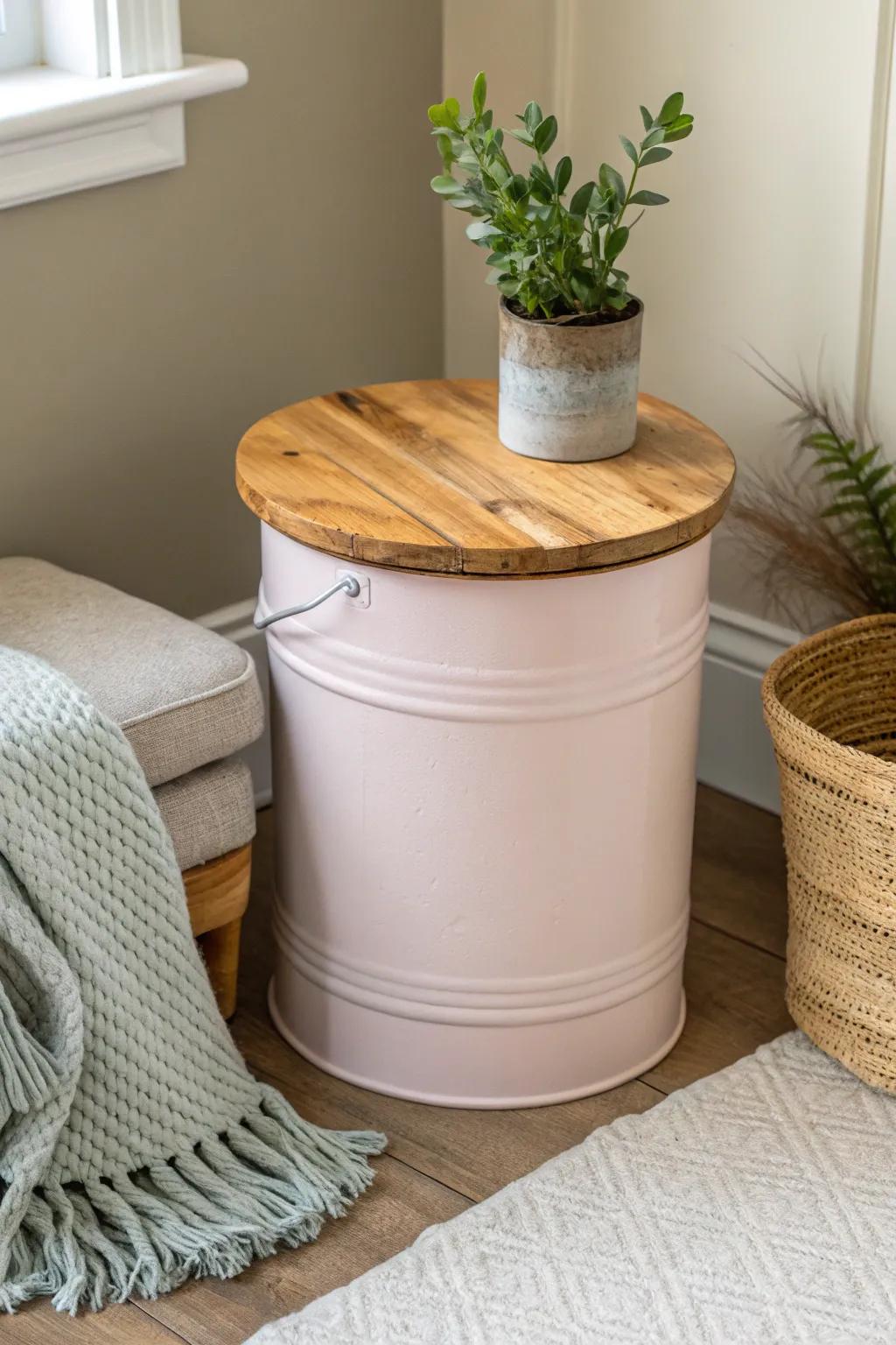 Transform a simple paint bucket into a chic side table with this easy DIY project. Perfect for adding a touch of Scandinavian charm to your home!