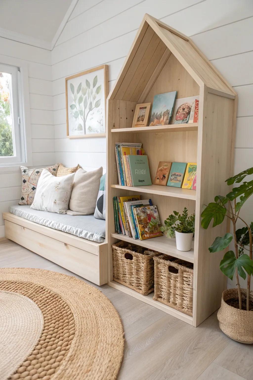 Discover the magic of minimalist playhouse interiors with a cozy reading nook for endless adventures.