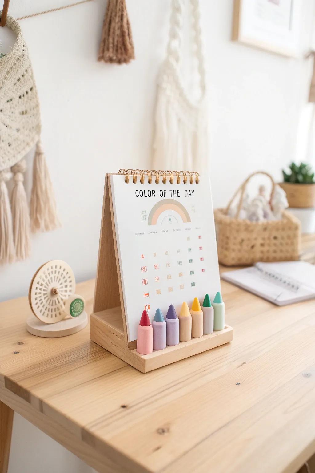 Embrace simplicity and color with our 'Color of the Day' preschool calendar, where every day brings a new hue of joy.