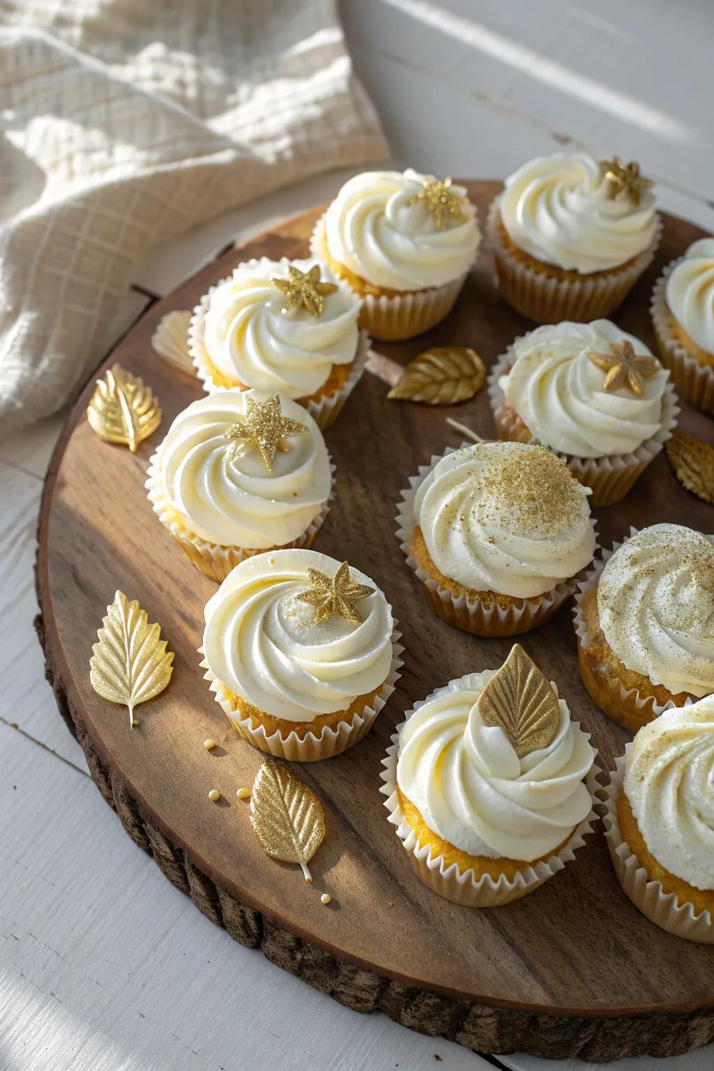 Glamorous Gold Accents: Elevate your cupcake cake with a touch of luxury and simplicity.