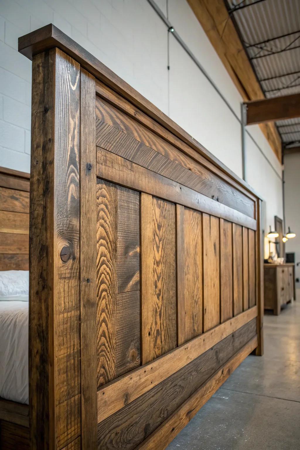 Bringing rustic warmth to urban living: a barnwood masterpiece for your sanctuary.