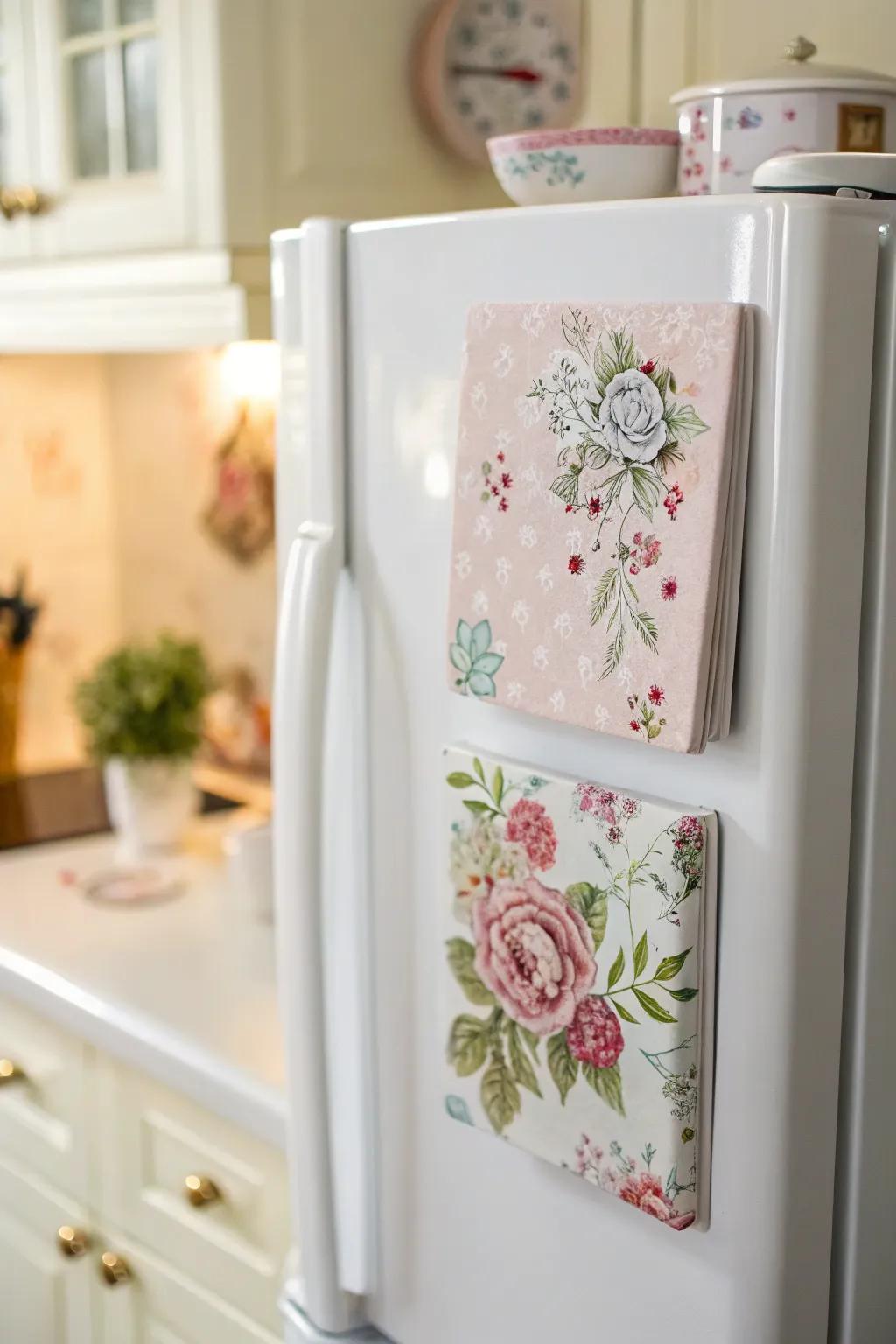 Add a touch of seasonal elegance to your fridge with handcrafted scrapbook paper magnets!
