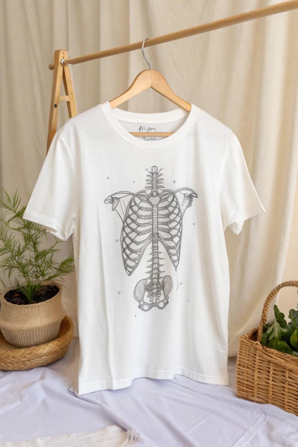 Embrace your creativity with a touch of spooky elegance. This DIY skeleton t-shirt combines minimalist design with boho charm, perfect for your unique style.